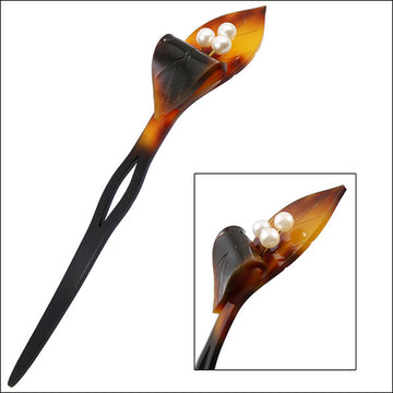 Acrylic 3D Leaves Hair Stick with Pearls